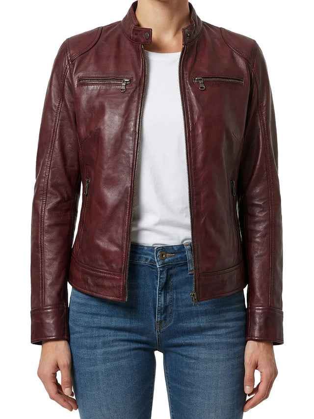 Cafe Racer-jas, bordeauxrood voor dames