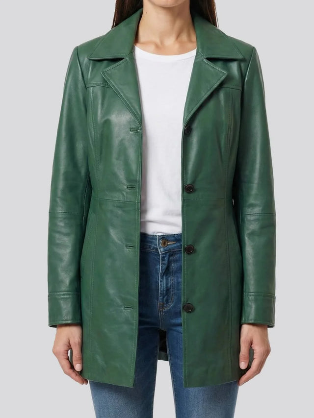 Car coat i skinn in grönt (Dames)