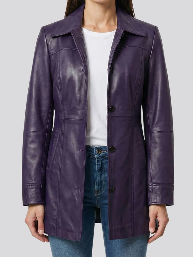 Car coat i skinn in lila (Dames)