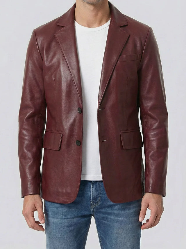 Leren Blazer, bordeauxrood voor heren