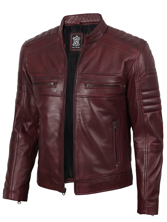 Cafe Racer-jas, bordeauxrood voor heren