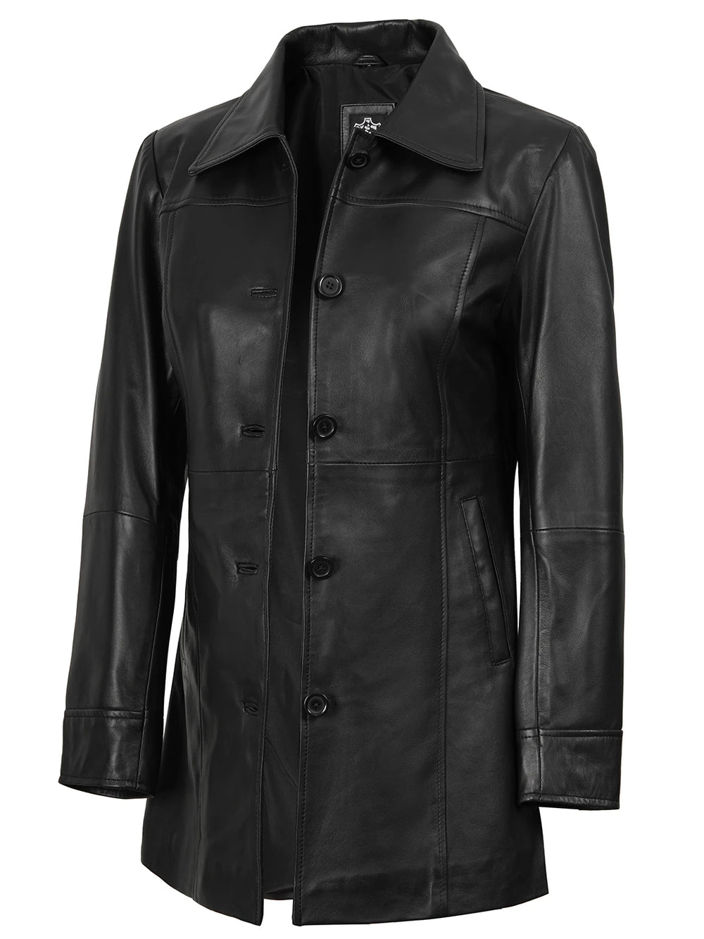 womens black leather coat 